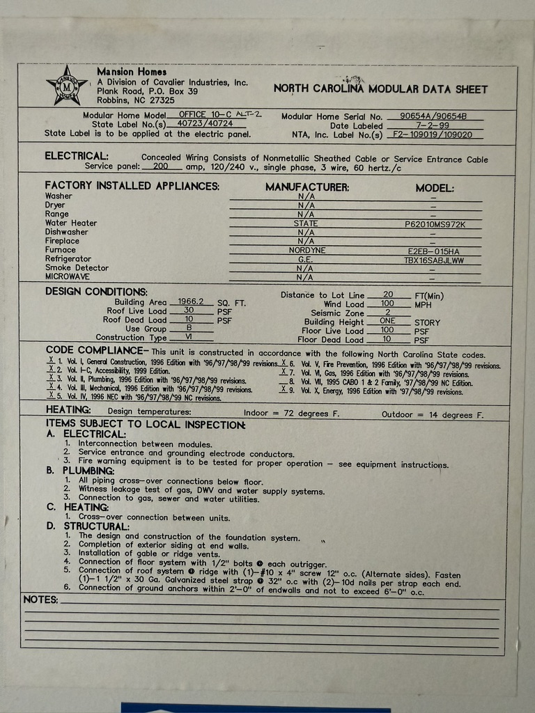 Building data sheet