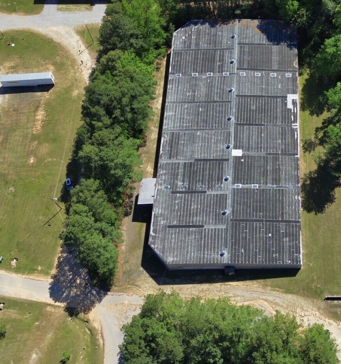 Aerial view of the building and grounds
